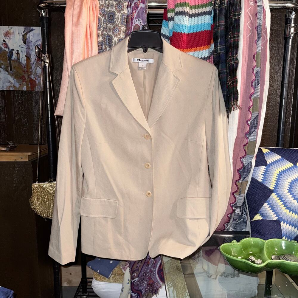 Nygaard Women's 10 Khaki Beige‎ Gabardine 3-Button Blazer